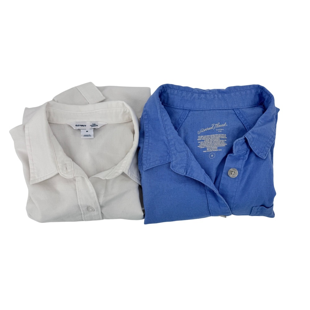 Old Navy Universal Thread Crop Shirts Lot Womens M White Blue Linen Cotton Lot
